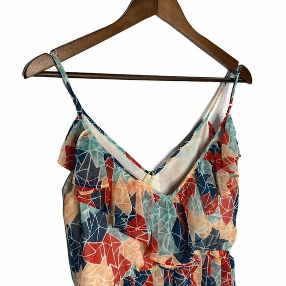 BCBGeneration Dress size Medium Multicolor Geometric Chiffon Light Weight Ruffle - Picture 10 of 12